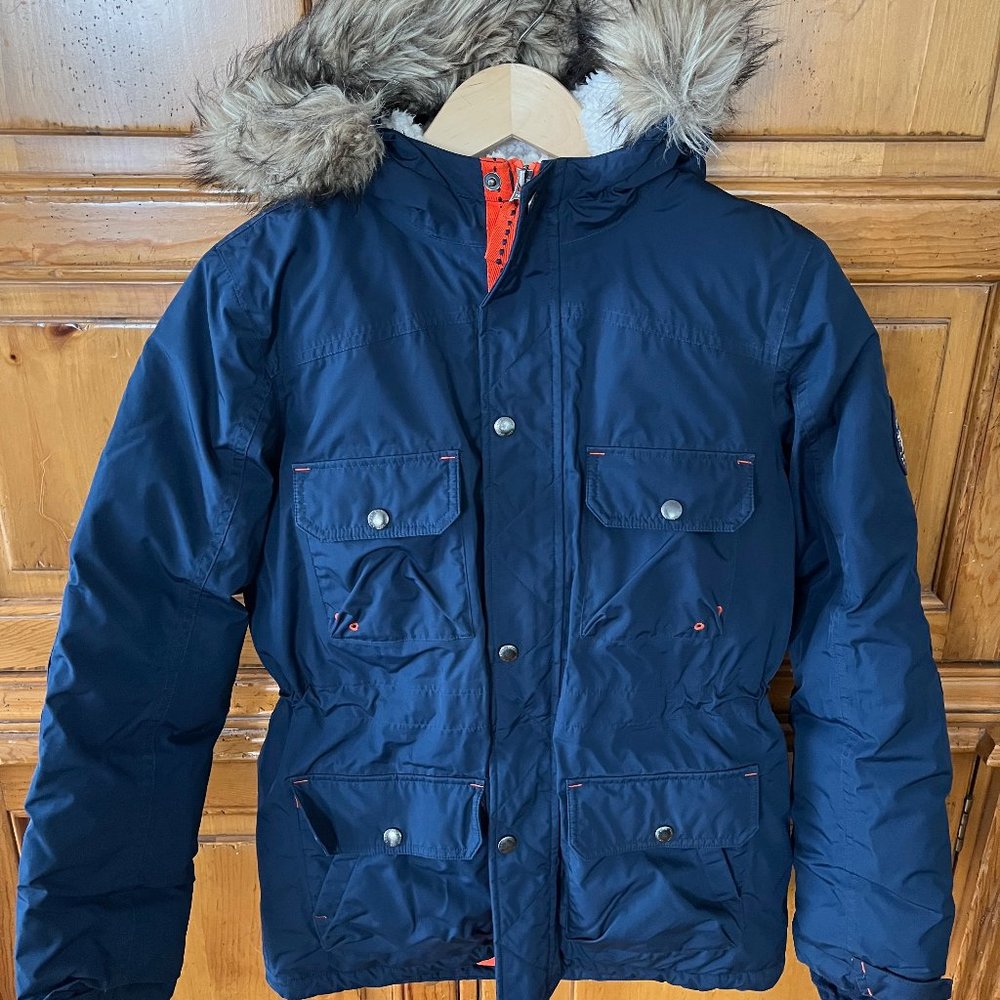 LANDS' END - EXPEDITION PARKA - REGIMENT NAVY/VIVID TANGERINE - BOYS LARGE 14-16